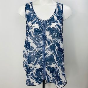 VIVACE Blouse Floral Palm Tank Small Blue White
